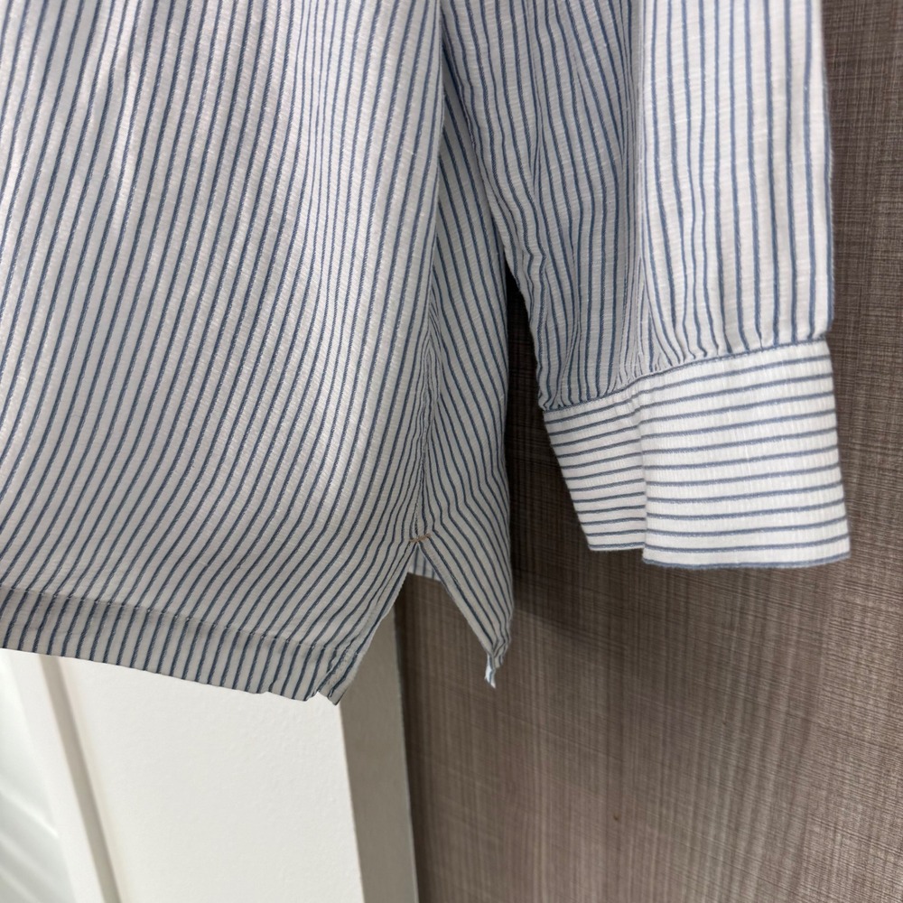 Lunya Blue Striped Resort Linen Silk Shirt Mockneck Button Down Size XL - Picture 7 of 12